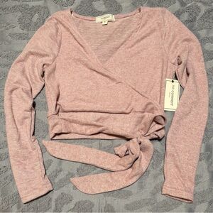 No Comment NY LA Pink Wrap Crop Top Sweater Size Large
